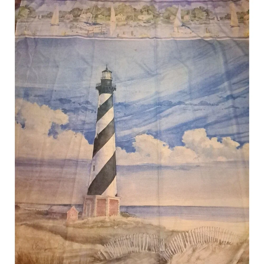 Lighthouse Fabric Shower Curtain Nautical Beach House Coastal Cottage Cape Cod